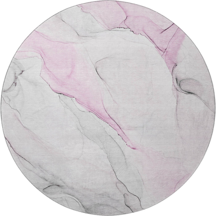 8' Abstract Washable Round Rug With UV Protection (647149) - Pink / Ivory