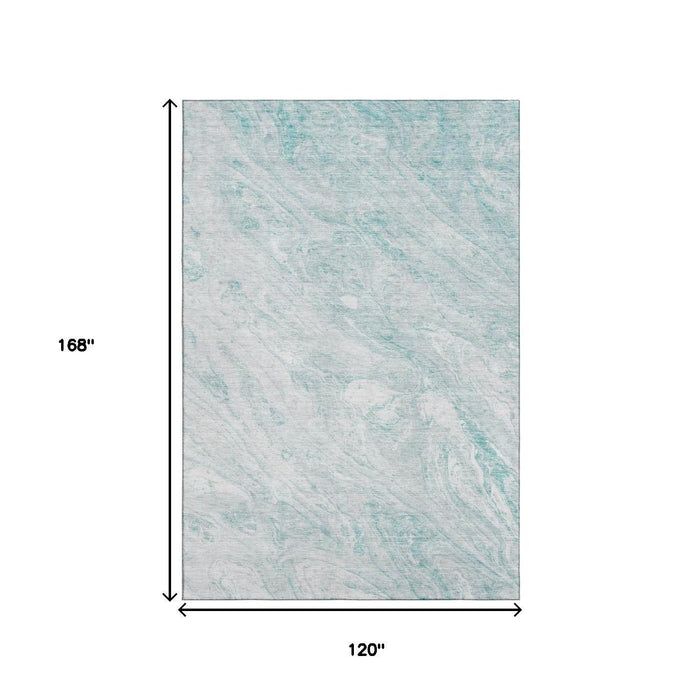10' X 14' Abstract Washable Area Rug With UV Protection (653470) - Teal / Ivory
