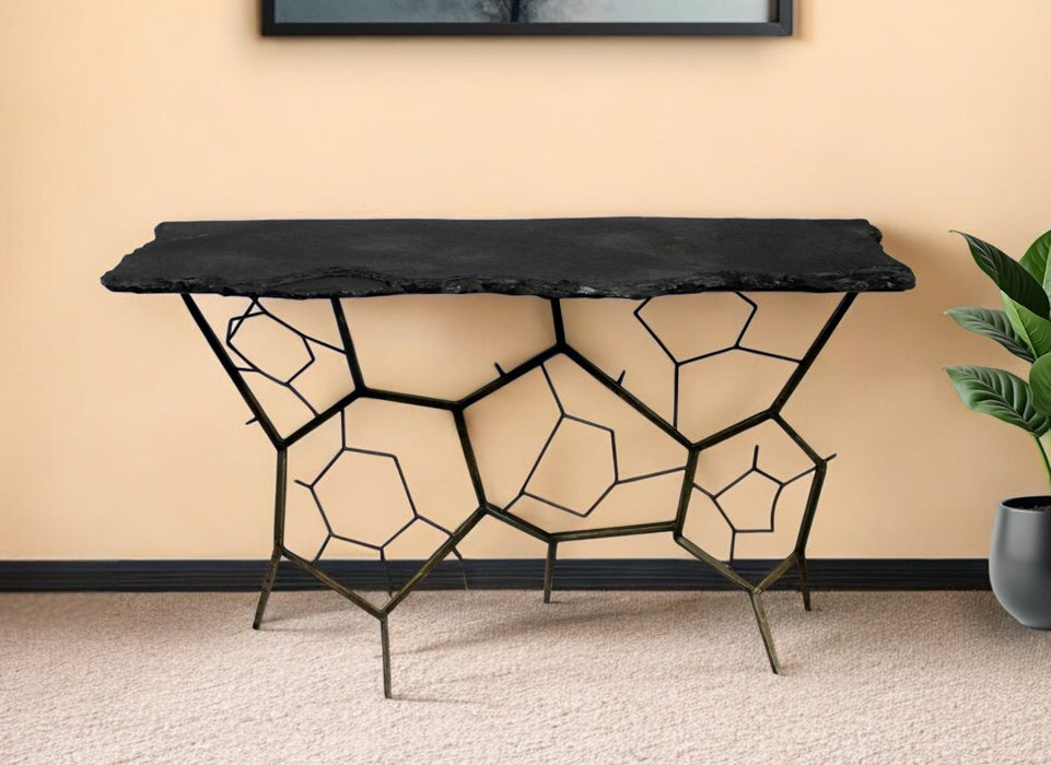 Stone Abstract Console Table - Black
