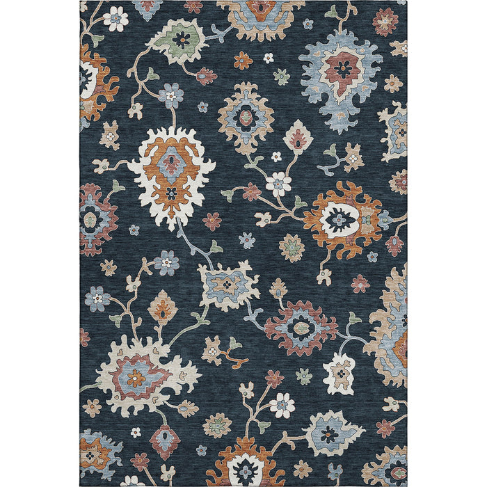 9' X 12' Floral Medallion Washable Area Rug With UV Protection - Black