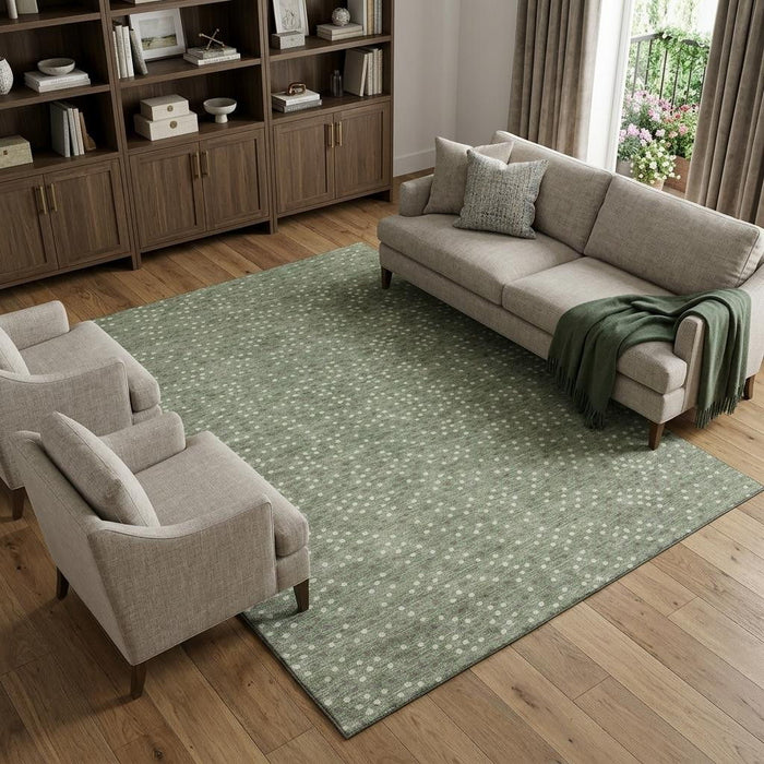 10' X 14' Polka Dot Washable Area Rug With UV Protection (680199) - Sage / Ivory / Taupe