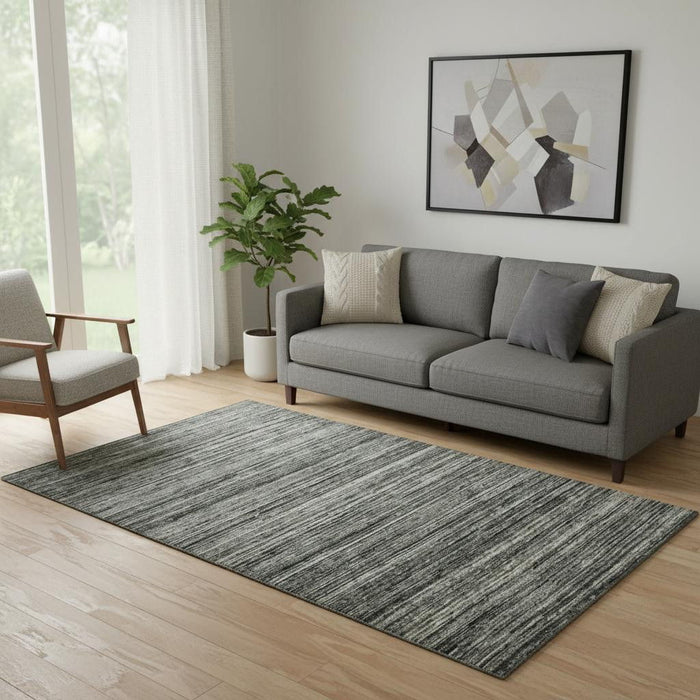 5' X 8' Wool Striped Hand Woven Area Rug (570268) - Gray / Black