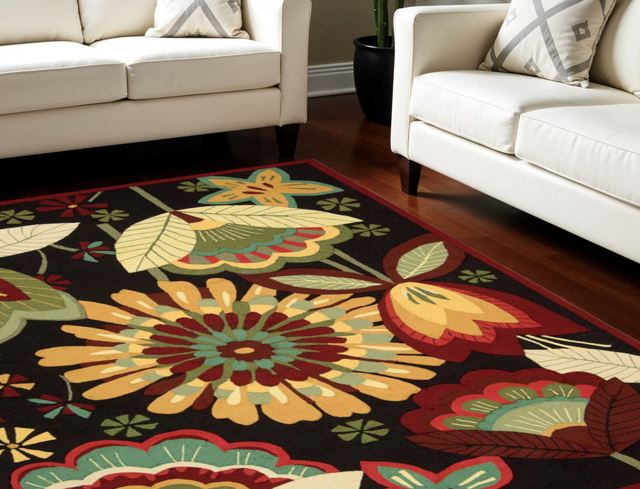 8' X 11' Floral Hand Carved Handmade Area Rug - Black / Orange