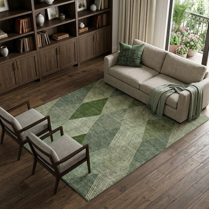 10' X 14' Geometric Washable Area Rug With UV Protection (676188) - Green / Gray / Sage