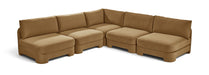 Velvet performance fabric upholstered 5-piece armless sectional sofa by Meridian Furniture, stationary living room seating.