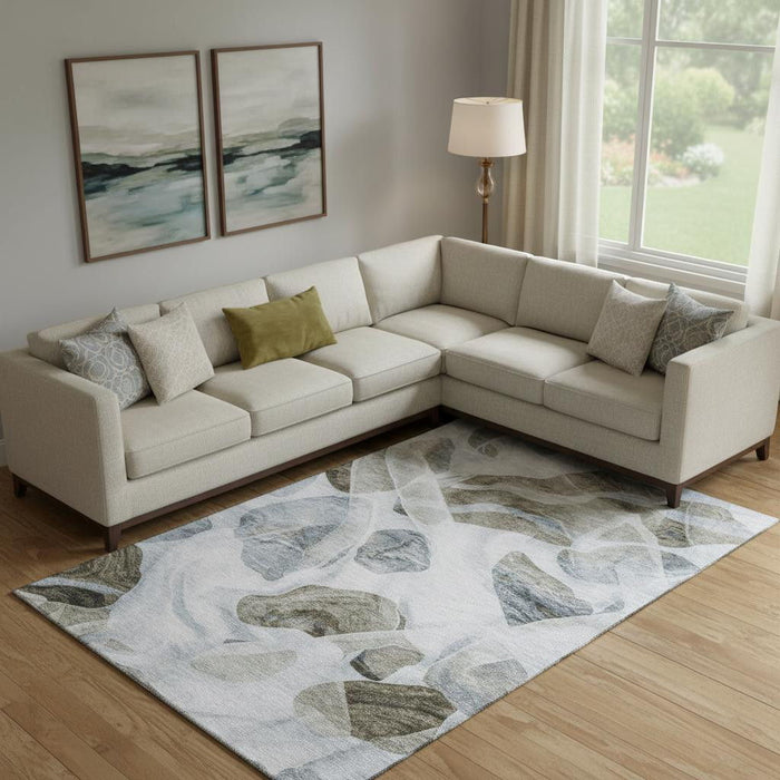 10' X 14' Abstract Washable Area Rug With UV Protection (706181) - Sky Blue / Brown