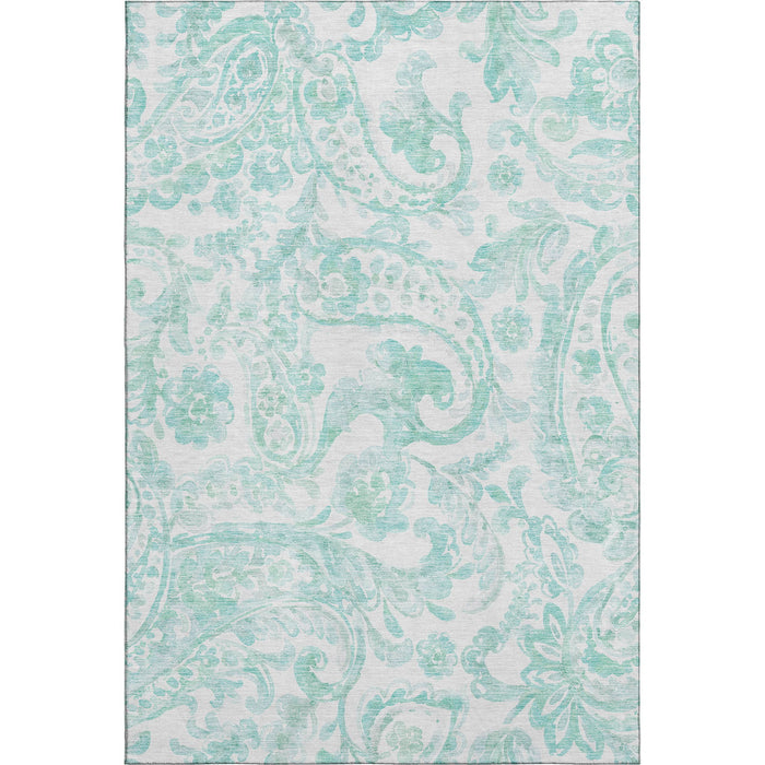 10' X 14' Paisley Washable Area Rug With UV Protection - Turquoise And Ivory