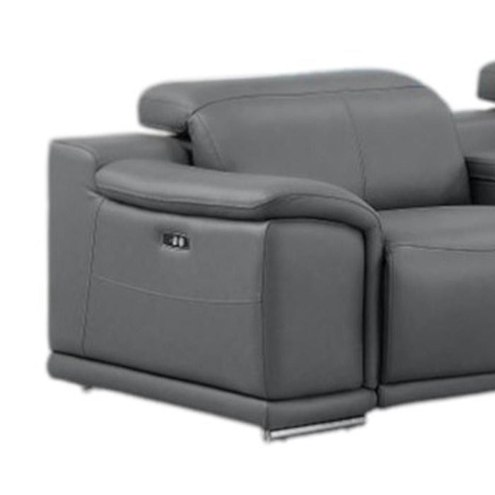 Leather Modular L Shaped Seven Piece Corner Sectional With Console - Battleship Gray