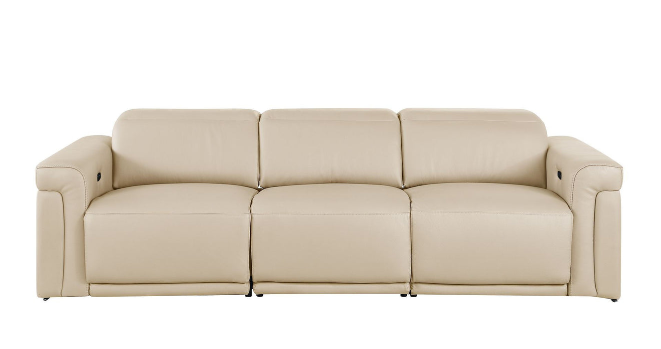 Top Grain Leather Reclining Metal USB Sofa (720427) - Beige