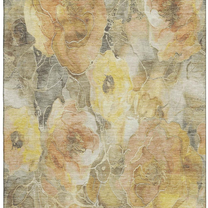 10' X 14' Floral Washable Area Rug With UV Protection (706061) - Gold / Gray / Beige