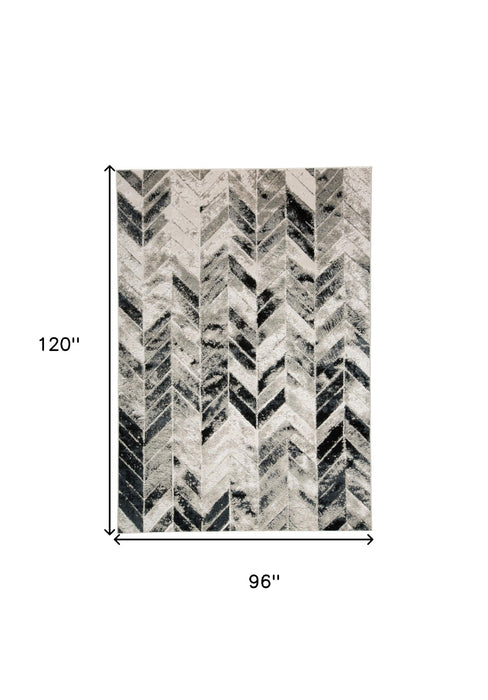 8' x 10' Geometric Area Rug - Black Gray And Silver