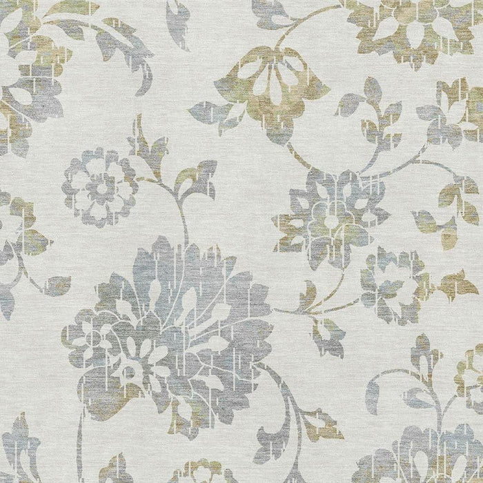 9' X 12' Floral Washable Area Rug With UV Protection (667920) - Ivory / Gray / Gold