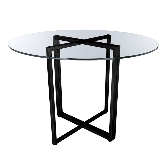 24" Rounded Glass And Metal Trestle Base Dining Table - Black