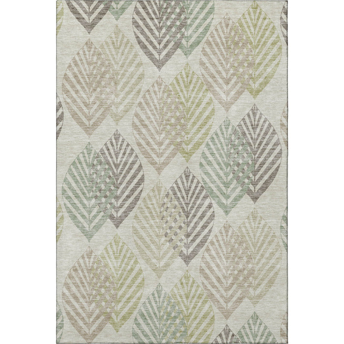 8' X 10' Floral Washable Area Rug With UV Protection - Taupe