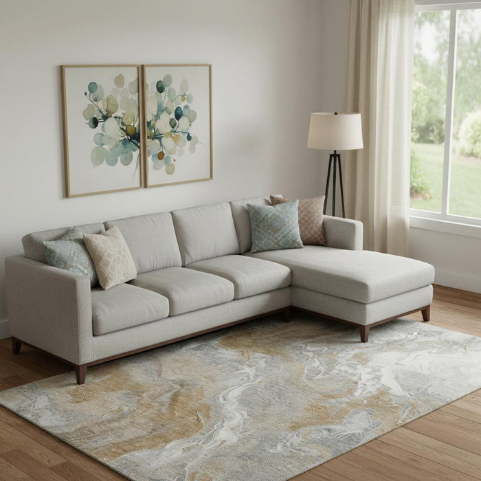 10' X 14' Abstract Washable Area Rug With UV Protection (697074) - Graphite / Beige / Ivory