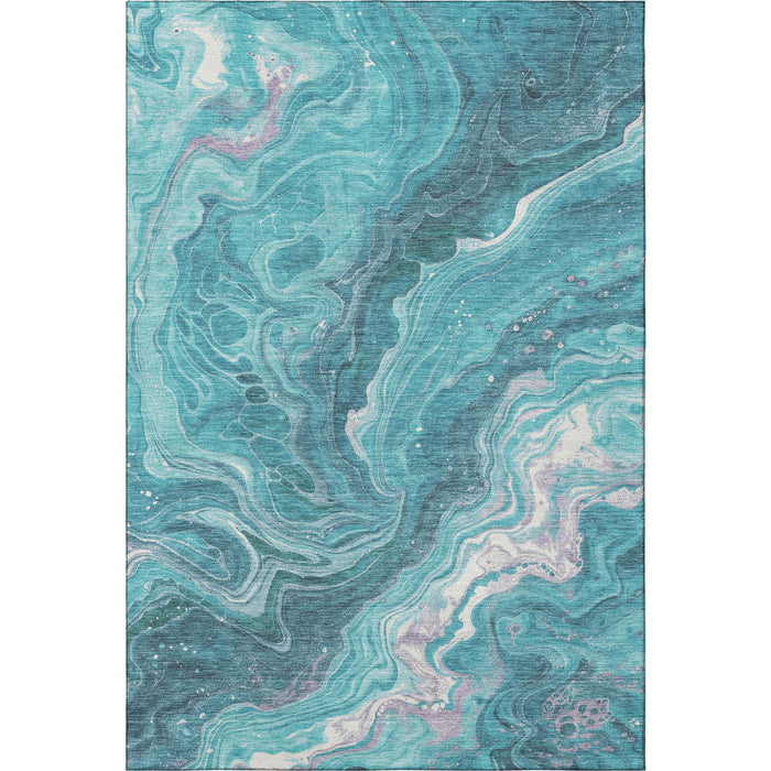 10' X 14' Abstract Washable Area Rug With UV Protection (697644) - Teal / Gray / Silver