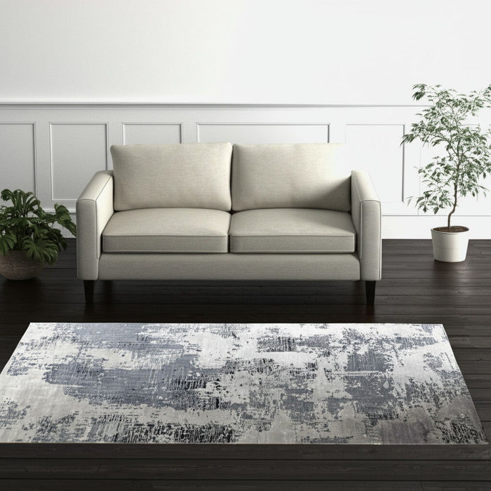 5' X 8' Abstract Hand Tufted Area Rug - Blue And Ivory