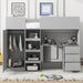 Giga loft bed with built-in wardrobe, desk, shelves, and drawers, featuring a sturdy wooden frame and space-saving design.