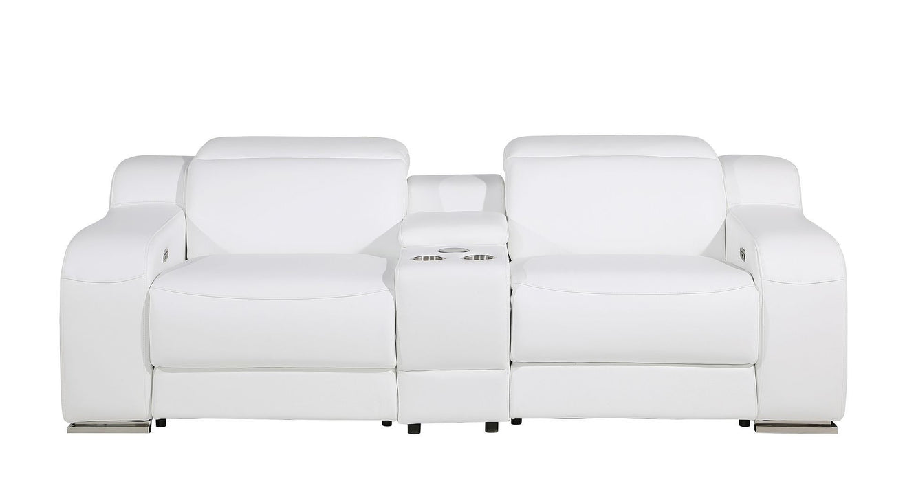 Italian Leather Power Reclining Loveseat With Storage (633754) - White / Silver