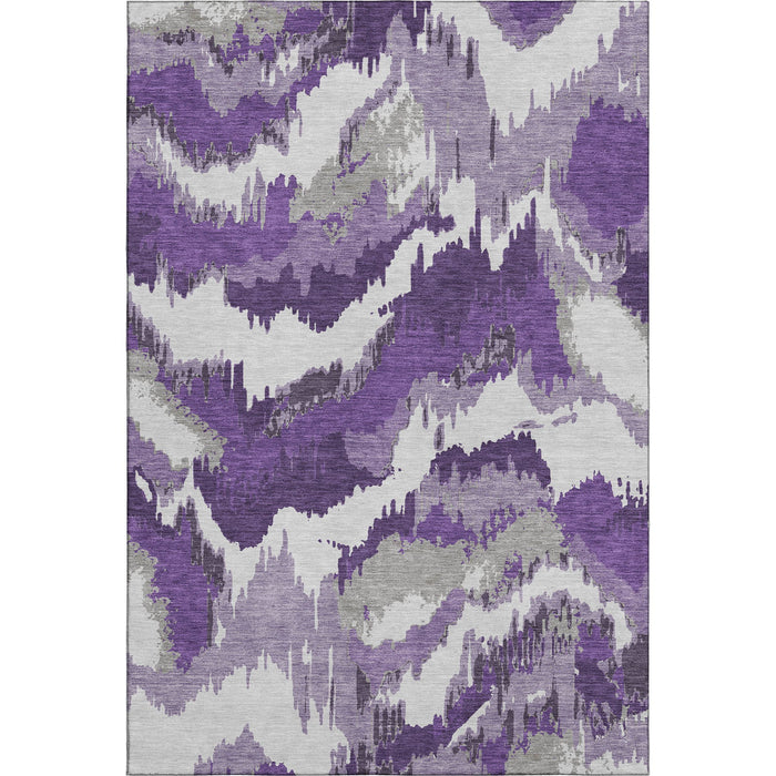 10' X 14' Abstract Washable Area Rug With UV Protection (668687) - Purple / Ivory / Gray