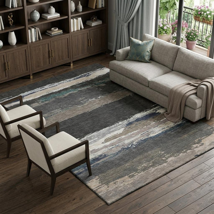 10' X 14' Abstract Washable Area Rug With UV Protection (692703) - Black / Beige / Blue
