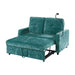 Giga modern loveseat pull-out sofa bed with adjustable backrest, two cup holders, phone holder, three charging ports, and side storage.