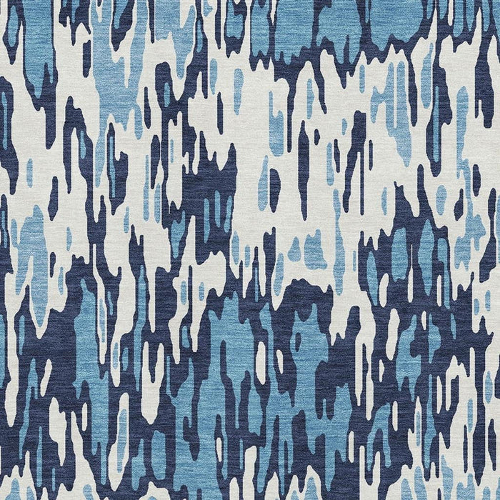 10' X 14' Striped Washable Area Rug With UV Protection (677795) - Blue / Ivory