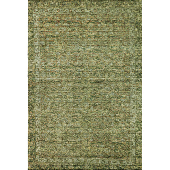 10' X 14' Oriental Washable Area Rug With UV Protection (700565) - Artichoke Green / Copper
