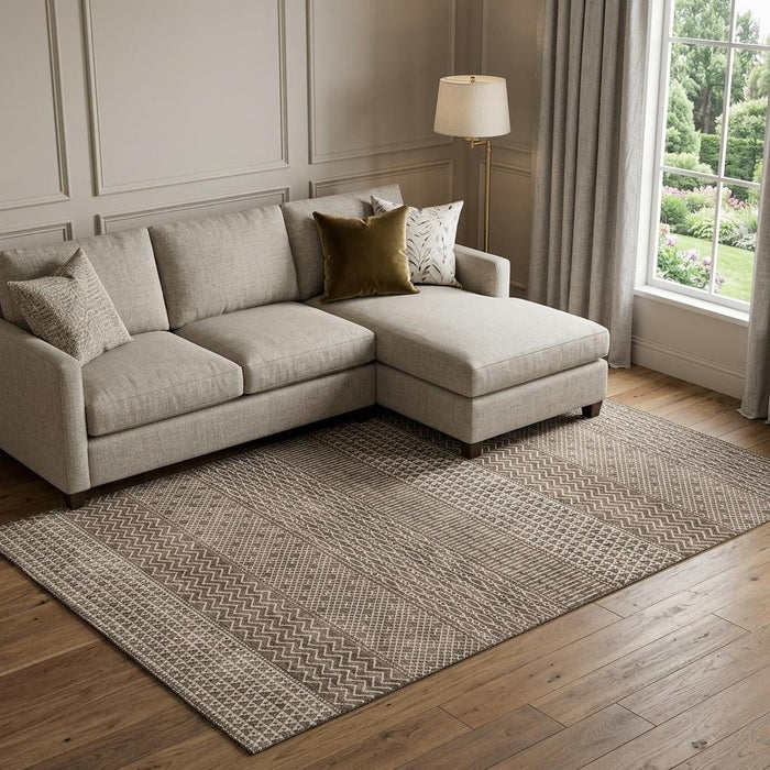 10' X 14' Striped Washable Area Rug With UV Protection (674772) - Brown / Beige