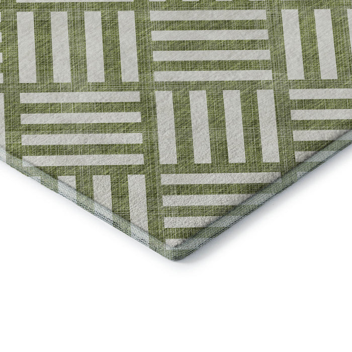 10' X 14' Geometric Washable Area Rug With UV Protection (652395) - Olive Green / Ivory