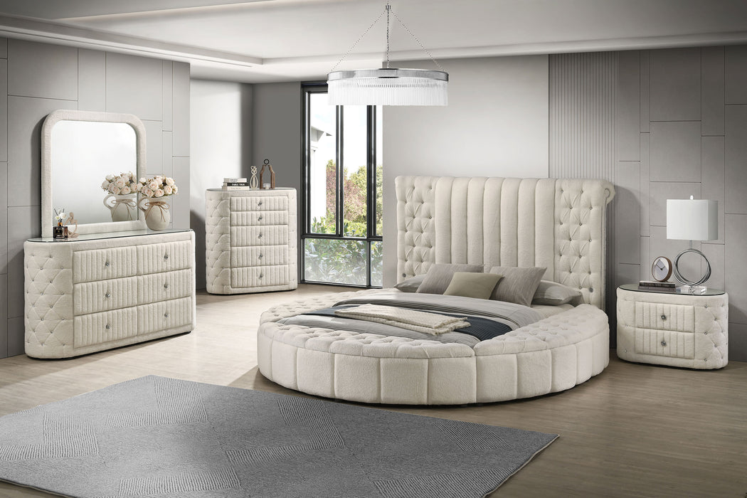 Sonya Upholstered Eastern King Round Storage Bed Ivory
