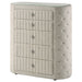 Ivory Sonya 5-drawer upholstered bedroom chest of drawers from CoasterEveryday, showing its soft fabric finish and sleek design.
