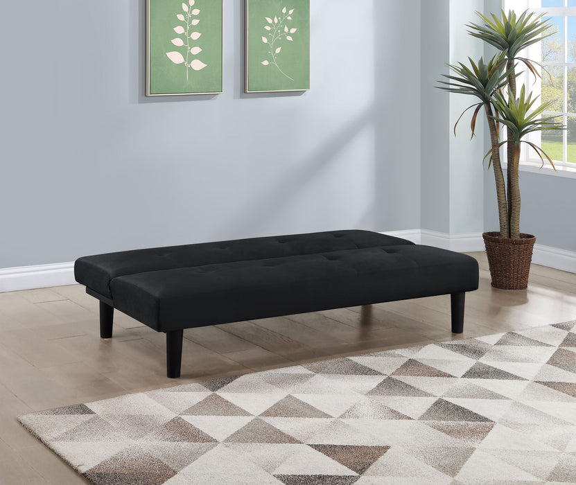 CoasterEveryday Stanford black upholstered tufted convertible sofa bed in upright position