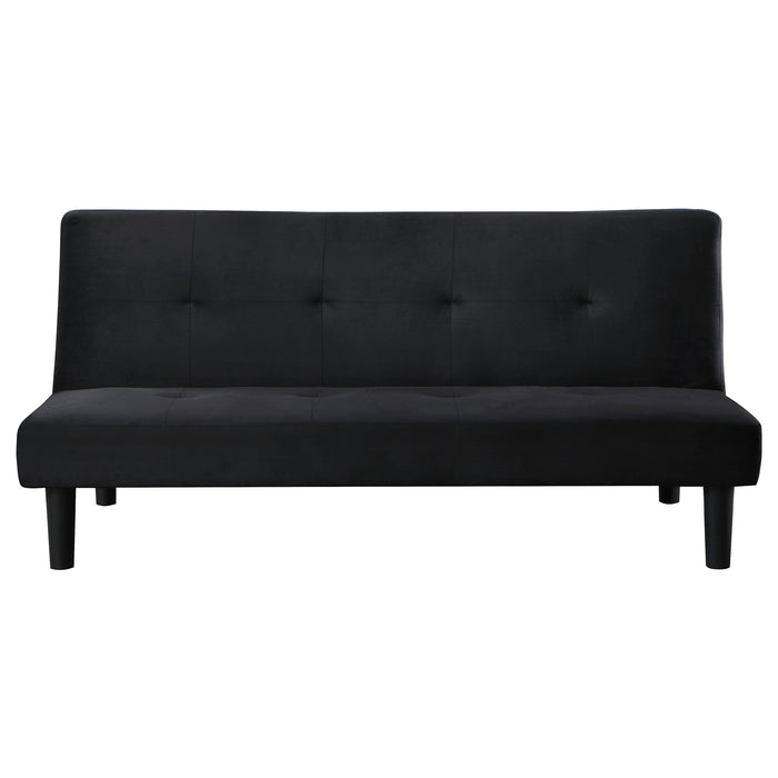 CoasterEveryday Stanford black upholstered tufted convertible sofa bed reclined to show sleeping position