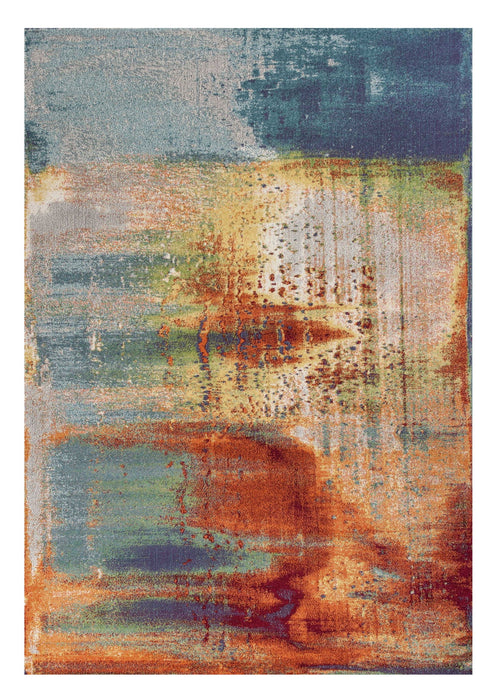 10' x 13' Machine Woven Abstract Brushstrokes Indoor Area Rug - Blue Rust Orange