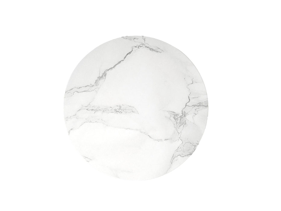 16" Marble And Wood Round Pedestal End Table - White