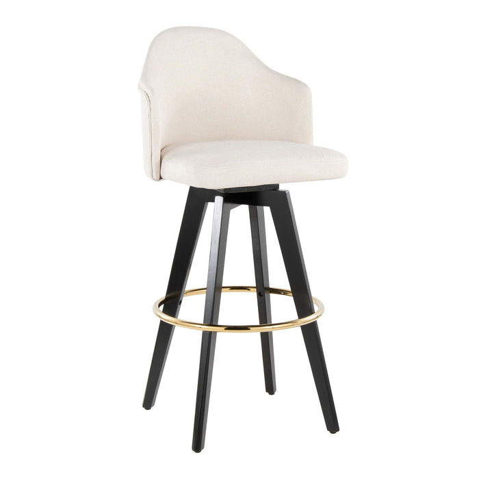 Ahoy - Upholstered Fixed-Height Barstool (Set of 2) - Black Base, Gold Footrest