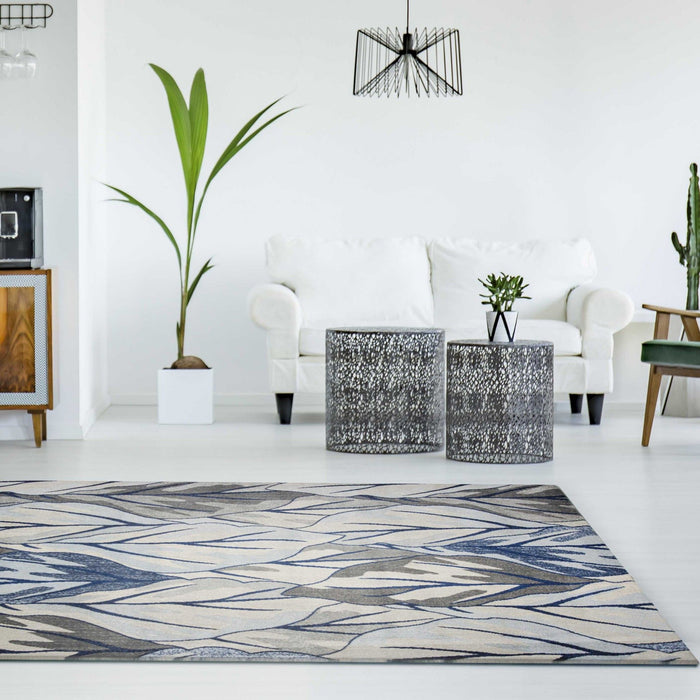 8' x 11' Machine Woven Oversized Leaves Indoor Area Rug - Gray Navy