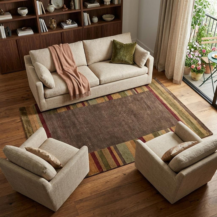 8' X 10' Striped Hand Knotted Area Rug (744329) - Brown / Green / Red