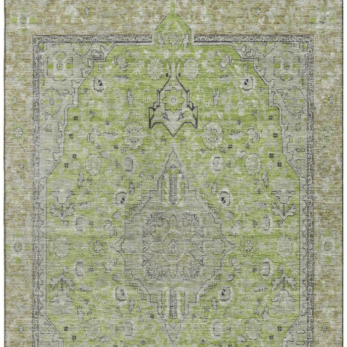 10' X 14' Floral Medallion Washable Area Rug With UV Protection (696116) - Lime Green / Gray