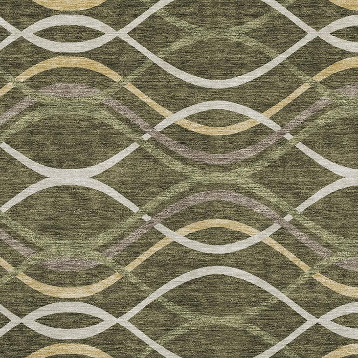 8' X 10' Abstract Washable Area Rug With UV Protection - Olive Green And Gold