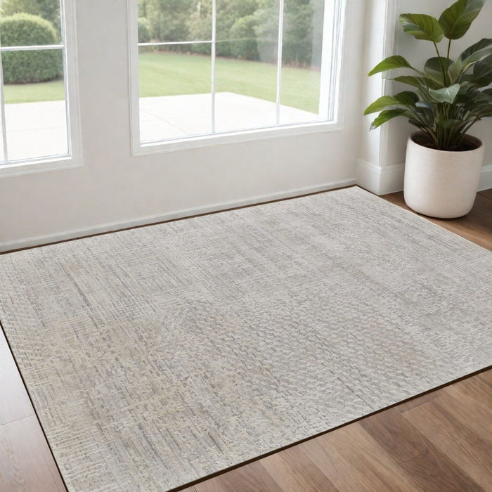 3' x 5' Abstract Hand Woven Worn Faded Area Rug - Ivory And Gray