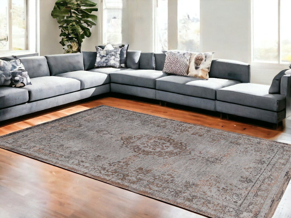 7' x 9' Medallion Non Skid Area Rug - Gray And Beige