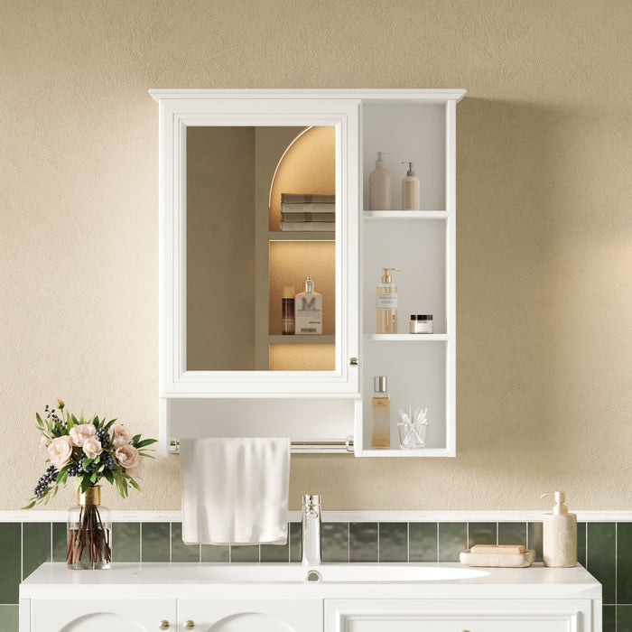 Giga modern 3-in-1 bathroom mirror cabinet with adjustable shelf and towel bar, featuring a sleek design and functional storage.
