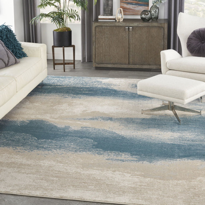 13' X 9' Modern Abstract Non Skid Area Rug - Ivory And Teal