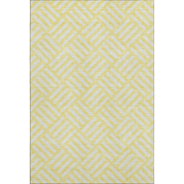 10' X 14' Geometric Washable Area Rug With UV Protection (652449) - Yellow / Ivory