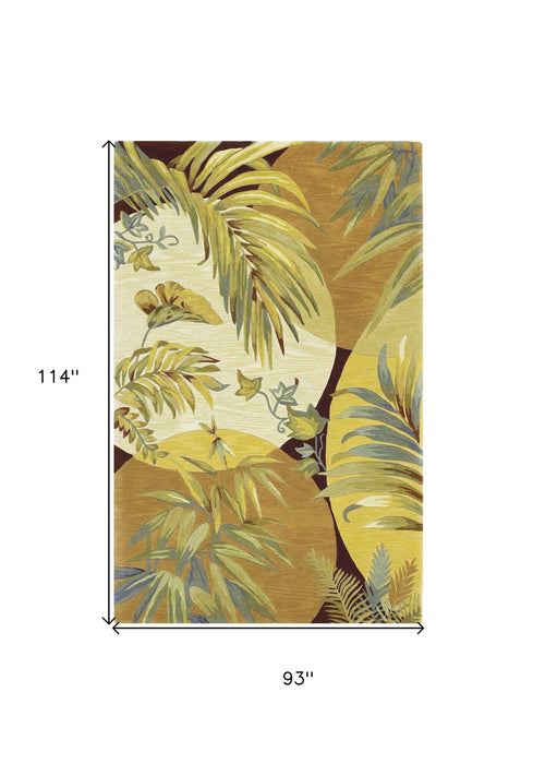 8' x 10' Hand Tufted Tropical Leaves Indoor Area Rug - Coral Red Ivory
