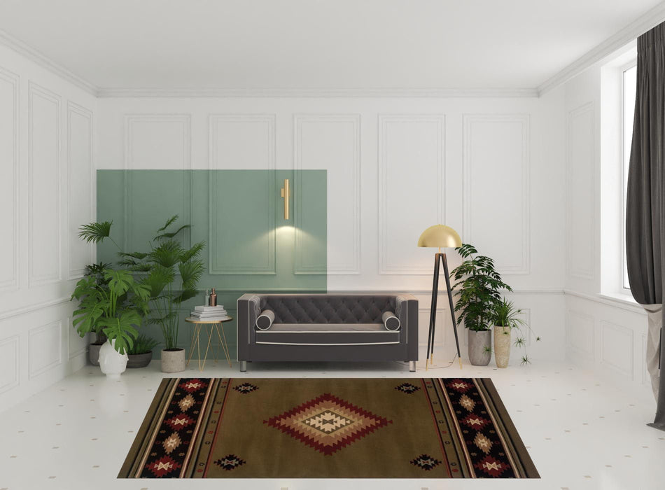 8' x 11' Southwestern Power Loom Stain Resistant Area Rug - Green