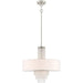 Four-light metal chandelier by HomeRoots with nickel finish, clear and off-white shades, dimmable lighting for modern interiors.