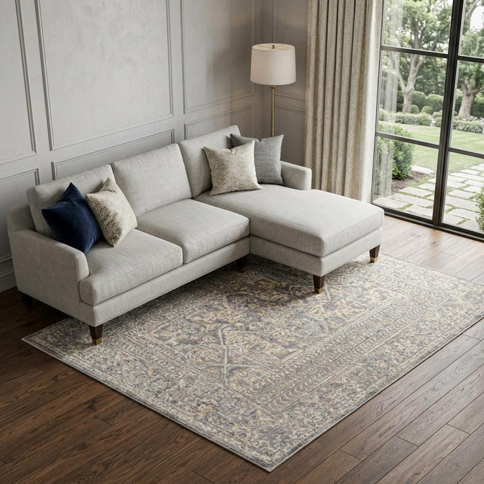8' X 10' Floral Non Skid Area Rug With Fringe (553670) - Gray / Beige